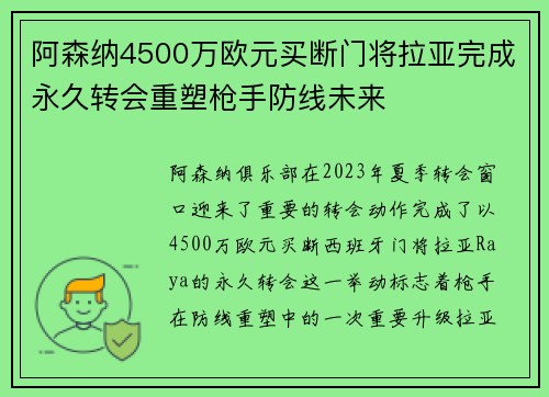 阿森纳4500万欧元买断门将拉亚完成永久转会重塑枪手防线未来 阿森纳4500万欧元买断门将拉亚完成永久转会重塑枪手防线未来